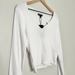 Brave Soul NWT Jane Notch Neck Long Sleeve Cropped Top in White Size Medium Photo 6
