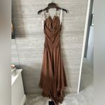 Milano‎ brown Y2K formal prom dress gown. Halter neck hi low appearance floor Photo 5
