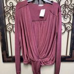Free People  Intimately long sleeve mauve plunge neck turnt body suit Photo 2
