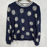 Splendid X Margherita Sweatshirt Womens Small Blue Velour Floral Daisy Oversized Photo 0