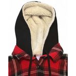 No Boundaries Plaid Flannel Shirt Jacket XS Sherpa Hood Red Cabin Core‎ Cozy Grunge Y2K Skater Photo 6