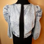 ZARA Denim Cropped Top Women SZ M Cowgirlcore Puff Sleeves Back Zip Festival Photo 6
