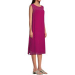 Eileen Fisher Sheer Silk Georgette Boat Neck Sleeveless Midi Dress Sangria M NWT Photo 2