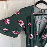 Bobeau  Statement Floral Romantic Feminine Wrap Dress in Dark Green Photo 2