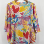 Atelier 5 by Gozde Yilmaz Womens Medium Heart Print Lightweight Top Oversized Yellow Photo 0