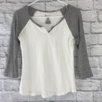 No Boundaries 3/4 sleeve quarter button top w/ribbed grey sleeves & white tee Sm Photo 0