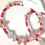 Free People Bohemian Stone Crystal Karma Hoops Earrings Pink Whimsical Summer Photo 6