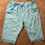 Cathy Daniels  Pants Womens 3X Plus Linen Blue Pull On Stretch Lace Trim Cropped Photo 0