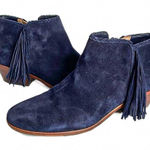 Sam Edelman  Paige Navy Blue Suede Fringe Ankle Boot Booties Size 9.5 - Like New Photo 0