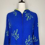 Erin London Linen Blend Vintage Blue Palm Trees Zip Up Hoodie Jacket Photo 2