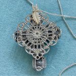 Rare Vintage DBJ rhinestone cross 925 silver necklace Photo 4