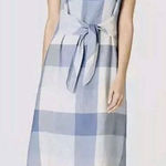 J. Jill Love Linen Gingham Tie Waist‎ Dress Blue White Checkered Casual Comfy Photo 0