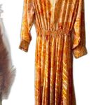 Kate & Lily women's deep V neck long sleeve maxi chiffon dress sz 14 Orange Photo 2