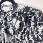 Mille Resort Travel Florian Button Front Blouse Small Black Hibiscus Top Cotton Photo 2