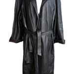 VTG Leather Trench Coat Long Jacket Women Leathercraft Process Belted‎ Retro Black Size undefined Photo 0