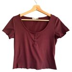 Pink Rose LARGE Burgundy Red Crop Top Shirt Short Sleeve Henley Photo 0