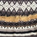 Vintage Y2K Fair Isle Shetland Wool Cardigan Rabbit Fur Trim Belted Scarf Nordic Gray Photo 9