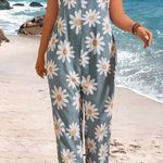 Overalls Harem Pants Adjustable Strap Ethnic Floral Jumpsuits Wild Leg XL Loose Fit Cure Rompers VTG design Blue Photo 0