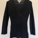 Nine West Vintage VTG Y2K Black Rib Knit Vneck Metallic Club Party Shirt Small Photo 0