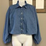 Banana Republic Blue Chambray Lined Bubble Sleeve Button Down Shirt- Small Photo 0