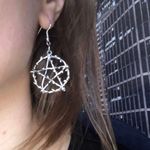 BRAND NEW Pentagram Star Witch Wicca Pagan Wiccan Branch Hook Earrings Dark Pewter Silver Tone Aged Halloween Goth Gothic Punk Cyberpunk Metalcore Photo 6