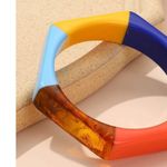 Multi Colored Lucite Domed Curved Unique Hexagonal Shaped Bangle Bracelet Photo 0