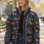 NWT $149 WeSc Banana AOP All Over Print Unisex Puffer Jacket Medium Black Photo 0