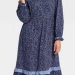 Universal Threads NEW Universal Thread Blue Balloon Long Sleeve Ruffle Cotton Blend Dress XXL Photo 0