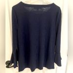 Loft Ann Taylor Floral Jacquard Bell Cuff Top Forever Navy Blue Women’s Size M Photo 1