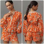 Farm Rio Anthropologie Long-Sleeve Printed Romper Red Photo 1