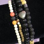 Wooden Beaded Lava Beads Boho Semi Precious Stones Stretchy Bracelets Black Photo 0