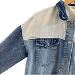 Boutique Women’s S Patch Together Denim‎ Trucker Jacket Blue Acid Wash Oversized Photo 2