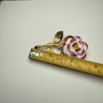 Pink & White Porcelain Rose Bud Flower Stem Brooch Pin Gold Tone Signed CR Photo 6