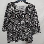 Hampshire Studio 2X Half Sleeve Cotton Blend Floral Sweater in Black White Beige Photo 1