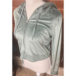 Aerie  Velour Cropped Hoodie Sage Green Womens M Jacket full zip Photo 1
