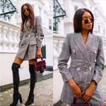 ZARA  Checked Dress Blazer Coat Jacket Fabric Belted Size S NEW Photo 2