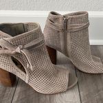 Sam Edelman Open Toe Bootie Perforated Suede Bow Tie Taupe-8M Photo 1