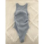 Aerie | NWT | High Neck Ribbed Ruched Bodysuit in Light Blue | Sz S Photo 1