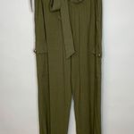 Love Riche  Army GreenLinen  Pants PaperBag Waist Sz Large Photo 1