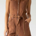 Avec Les Filles  Womens Romper Sz 30 Tan Orange Belted Photo 0