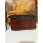Brahmin Vintage  Brown Leather Tri-Fold Wallet – Black Croc Embossed Trim Photo 1