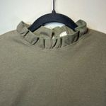 Ruffle Long Sleeve Ribbed Blouse Shirt Olive Green Ruffle Neck & Shoulder Medium Photo 1