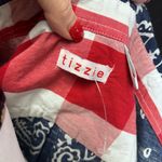 Tizzie Lizzie Blue Paisley button up red and white plaid cuffs fringe bottom Photo 4