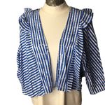 Anthropologie New Nautical Stripe Ruffle Shoulder Open Front Top One Size Photo 3