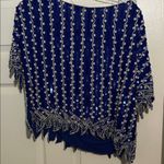 Adia Royal Blue Beaded Embellished Women's Blouse‎ 100% Silk Size L Photo 2