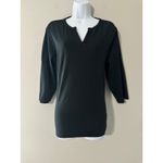 LL Bean Womens Black 1X Plus 3/4 Sleeve V Neck Cotton Split Neck Tunic Top Photo 1