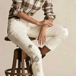 Ralph Lauren Polo  Woman The Avery Boyfriend Patchwork Jeans off white S 31  $298 Photo 0
