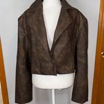 We Wore What Patina Cropped Blazer Brown Faux Leather Bomber Jacket Women's Medium Photo 1