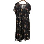 Torrid Women 2X Floral Chiffon Midi Black Dress Ruffle Hem V Neck Flutter Sleeve Photo 3