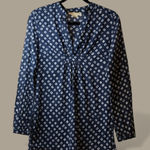 MICHAEL Michael Kors Navy White Diamond Print V Neck Tunic Top Womens Size S Blue Photo 0